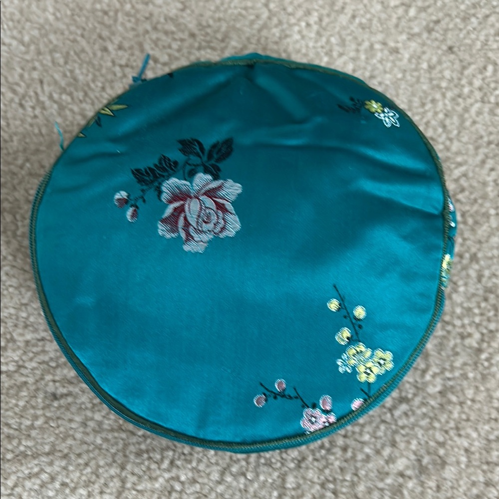 Jade Green Satin Floral Embroidered Jewelry Pouch